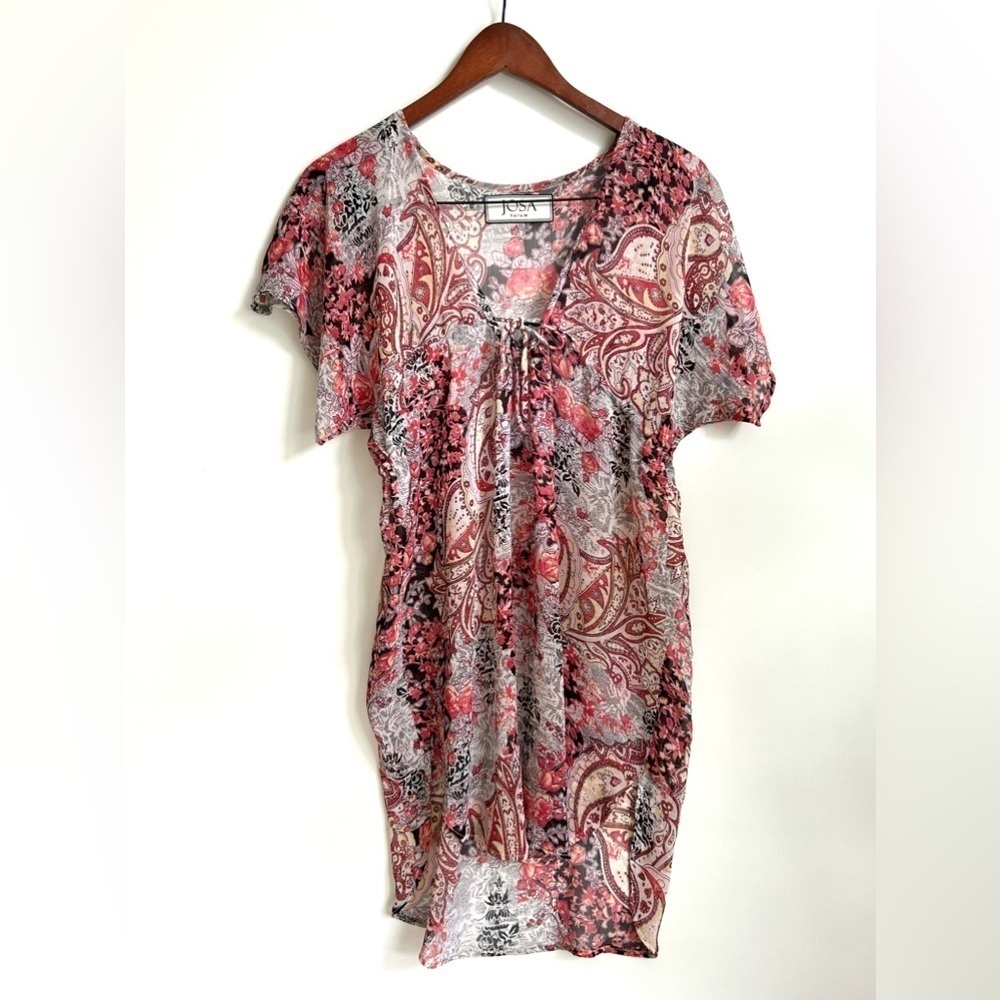 JOSA TULUM chiffon beach dress coverup red paisley pattern print